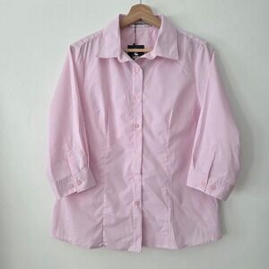NEW Doublju Women's Pink Button Up Shirt 3/4 Sleeve Sheer Work Office Size L